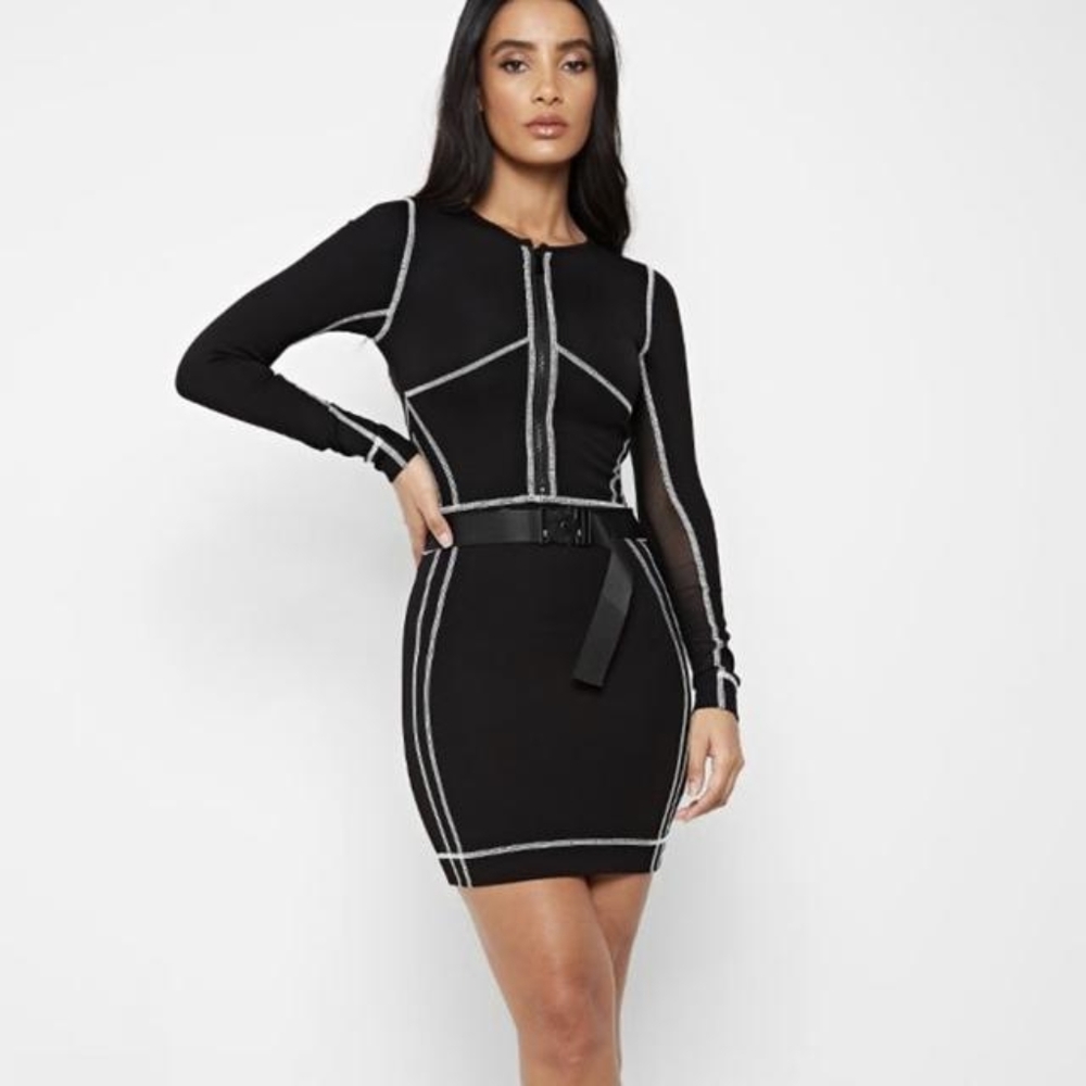 Manière de Voir Overlock Stitch Dress in Black